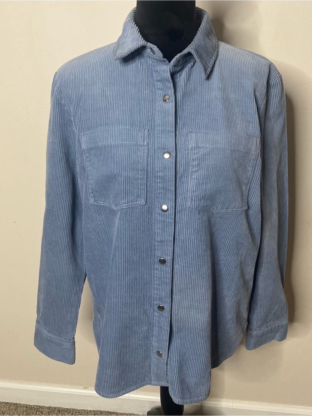 H&M Divided Women’s Light Blue Snap Front Corduroy Shacket Sz XS